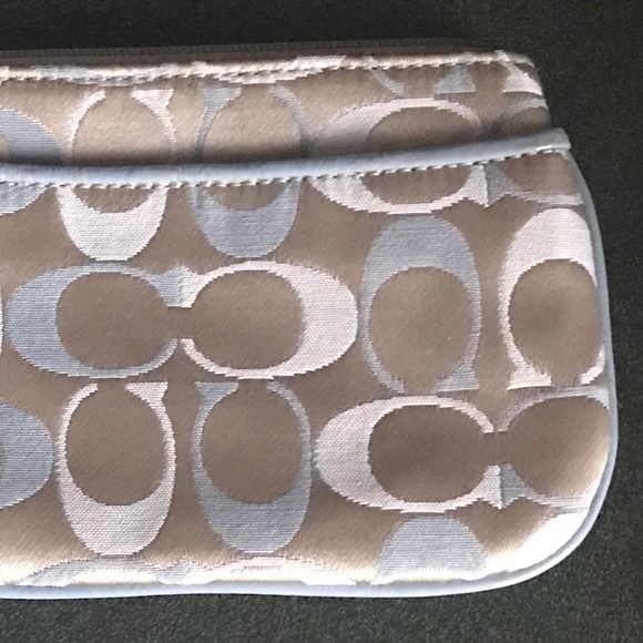 Coach Blue/Tan Canvas Leather Wristlet Mini Pouch - Picture 15 of 15